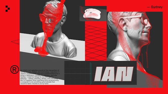 Motion graphic artist Ian Haigh in Nodefest 2025 opening title, created in Cinema 4D